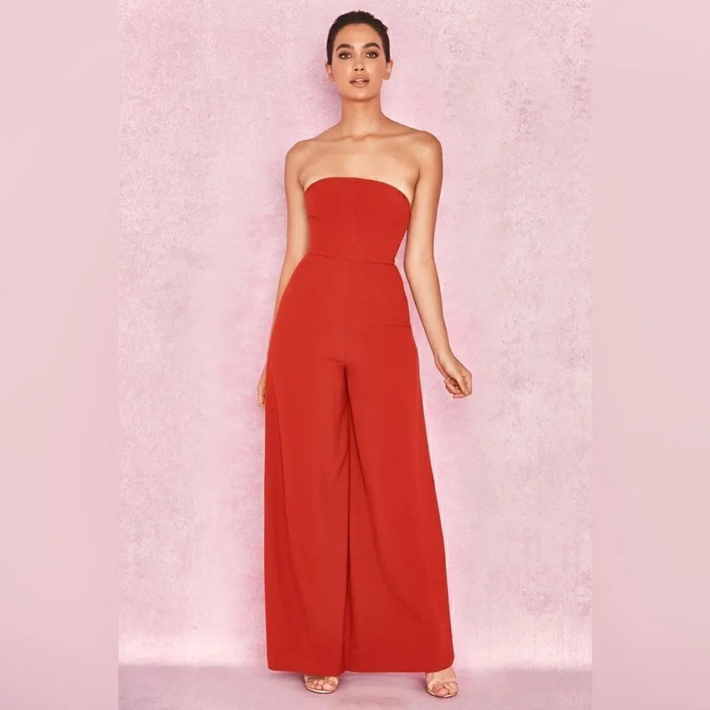 House of CB MARIEFRANCE RUST WIDE LEG CORSET JUMPSUIT